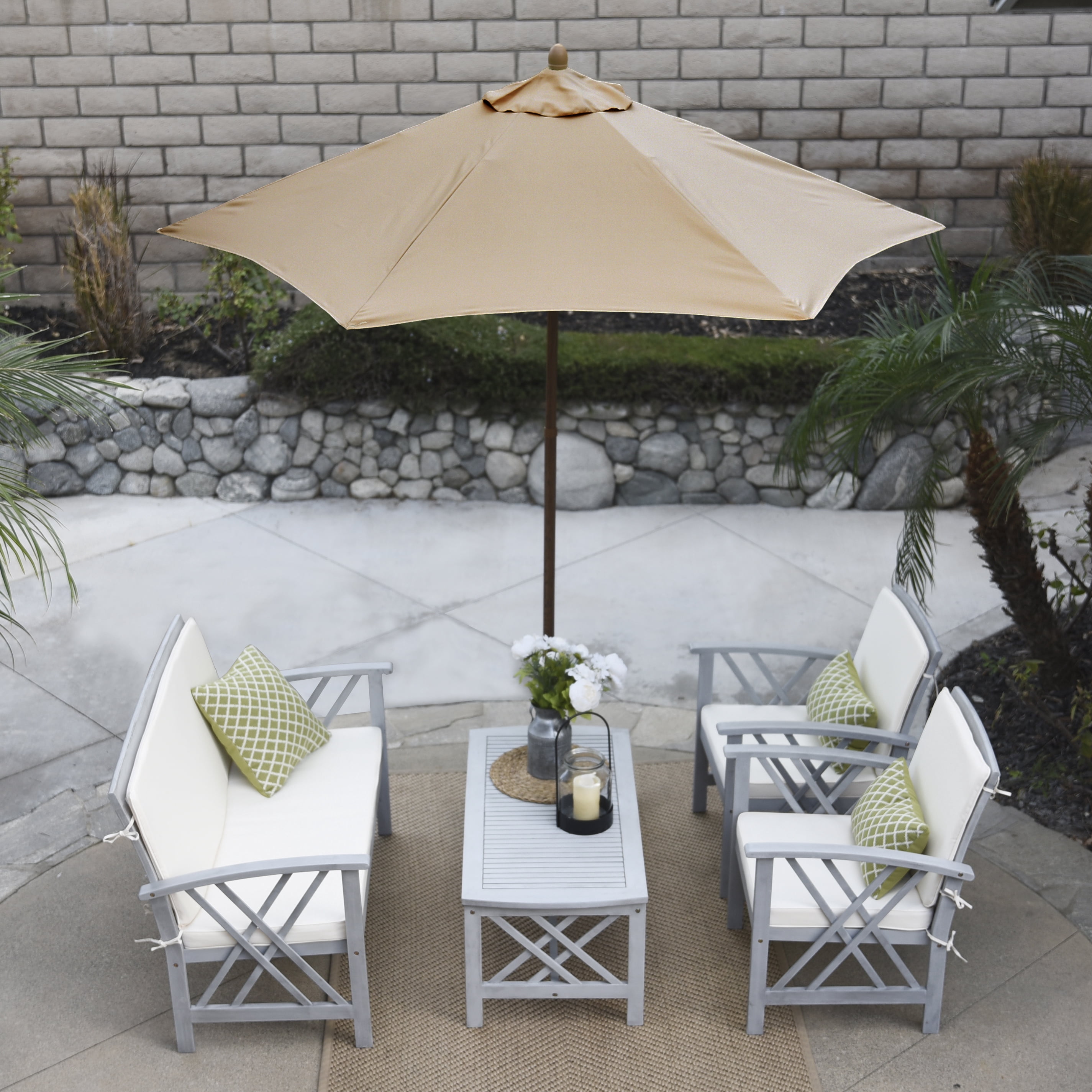 Astella 90" Antique Beige Solid Print Hexagon Market Patio Umbrella