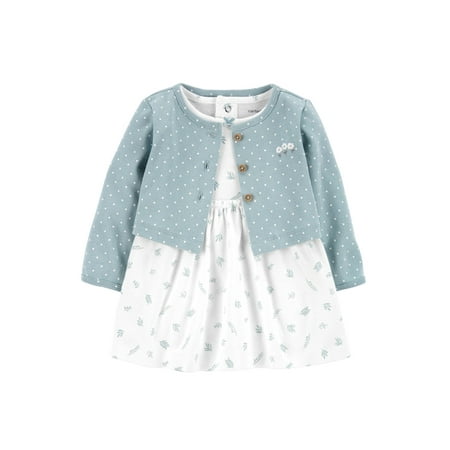 

Lumento Baby Swing Holiday Cardigan + Dresses Cute Buttons 2Pcs Outfit Suit Sweet Floral Print Autumn Outfits Light Blue White 24M/85cm