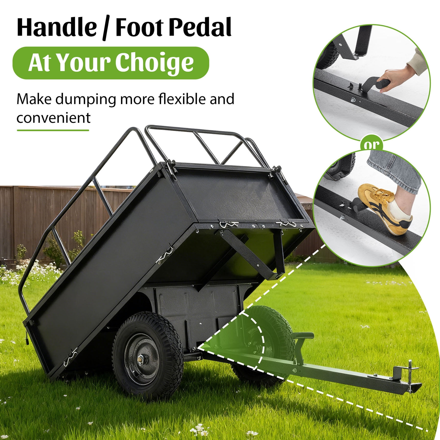 S-HOME Heavy Duty 600LBS Steel Dump Cart Trailer, 17 Cu.Ft. Capacity Tow Behind Hauling Wagon for ATV and Lawn Tractor