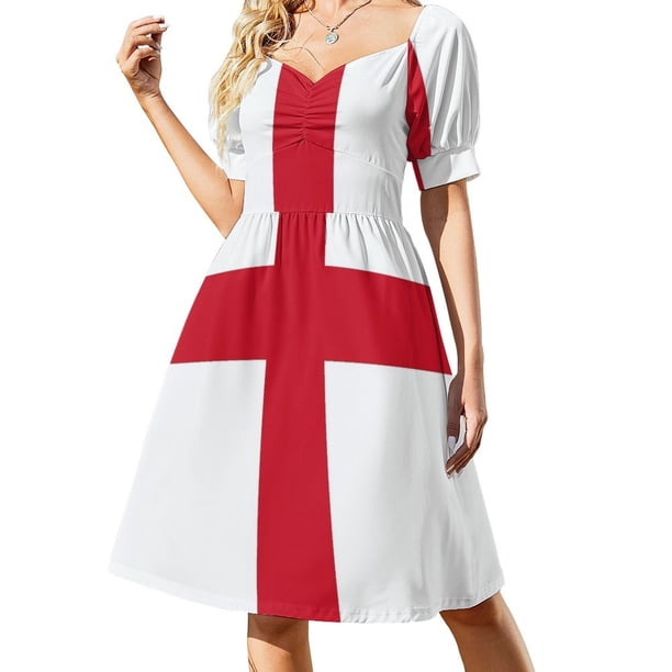 Vestido de manga corta con la bandera de Inglaterra (Cruz de San Jorge) Vestido de moda para mujer