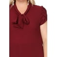 thumbnail image 5 of Women's Plus Size Casual Solid Petal Sleeve Bow Tie Neck Short Sleeve Blouse Shirt Top, 5 of 6