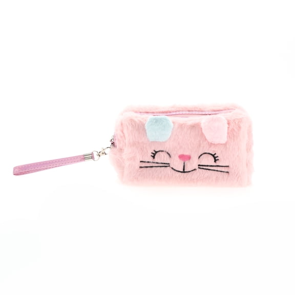 1 Pc Women Portable Cartoon Cat Makeup Bag for Travel Gym Vacation Wedding Pink Plush