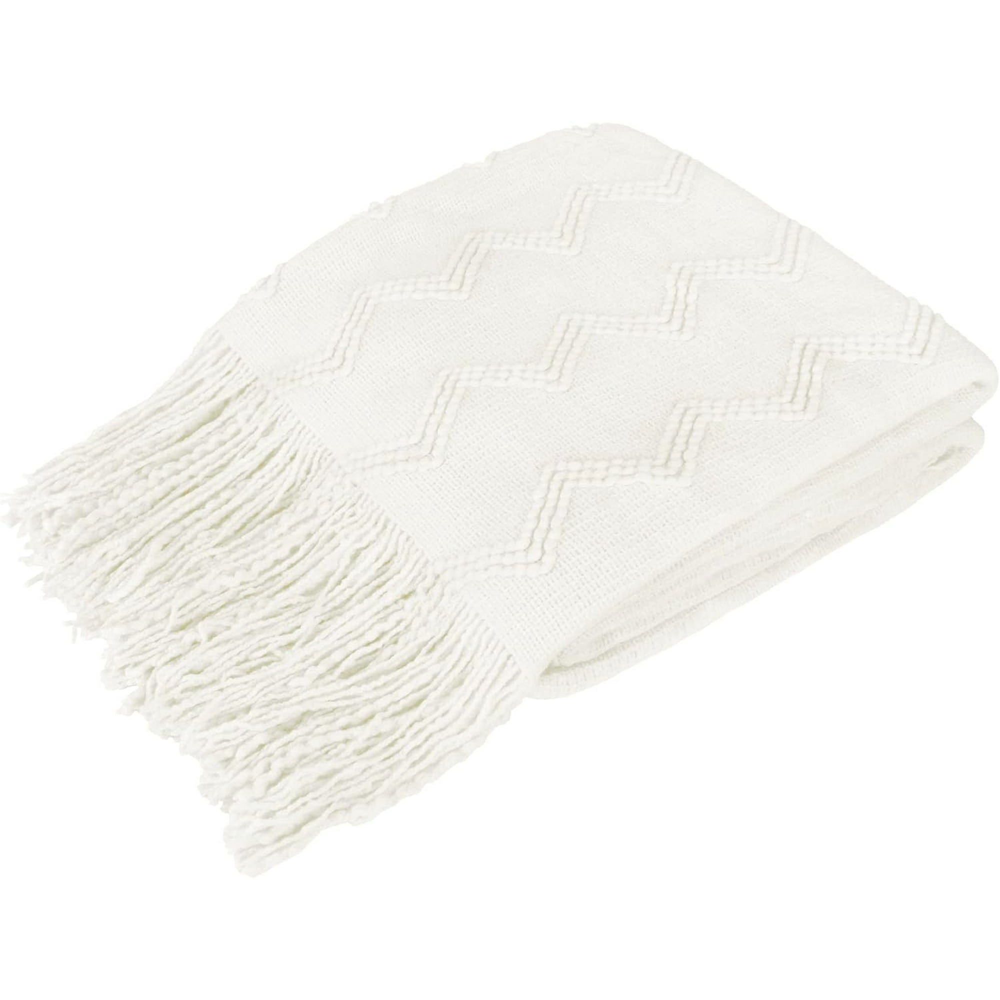 GFDYREE Knitted Throw Blanket Fringe White Decorative Tassel Boho Farmhouse Decor Couch Bed Sofa Fall Outdoor Woven Modern Textured Afghan Soft Lightweight Cozy Acrylic 50x60 Walmart