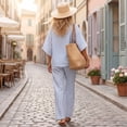 thumbnail image 4 of Cotton Linen Sets for Women Batwing Sleeve Henley Shirt Wide Leg Pants Set Summer Casual Outfit, 4 of 7