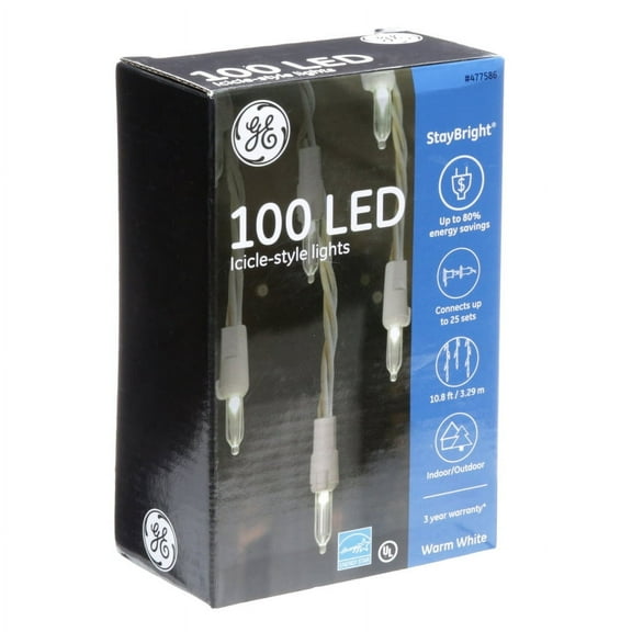 GE StayBright 100-Count Constant White Mini LED Plug-In Christmas Icicle Lights ENERGY STAR 90866LO