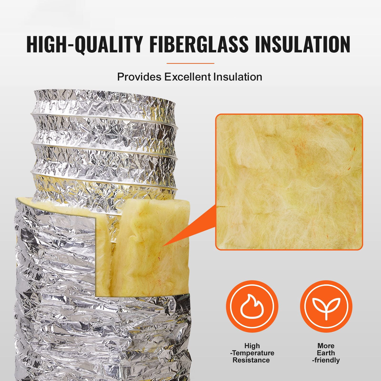 25FT 6'' Insulated Flexible Duct for Dryer Vent, HVAC & Exhaust, Flame Resistant R-4.2, Includes 2 Clamps - 3-Layer Durable Design