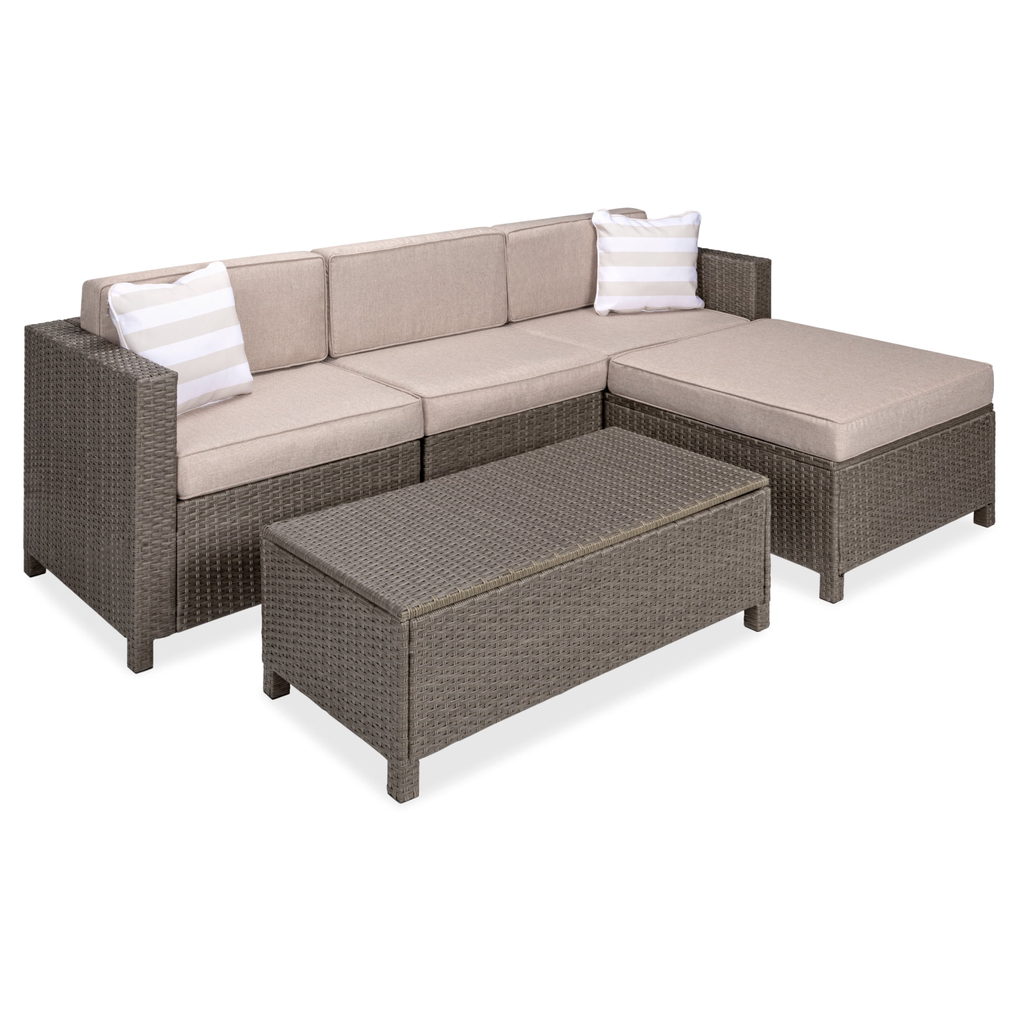 Best Choice Products 5 Piece Outdoor Wicker Patio Sectional Conversation Set W Storage Table 2 Pillows Furniture Cover Walmart Com Walmart Com
