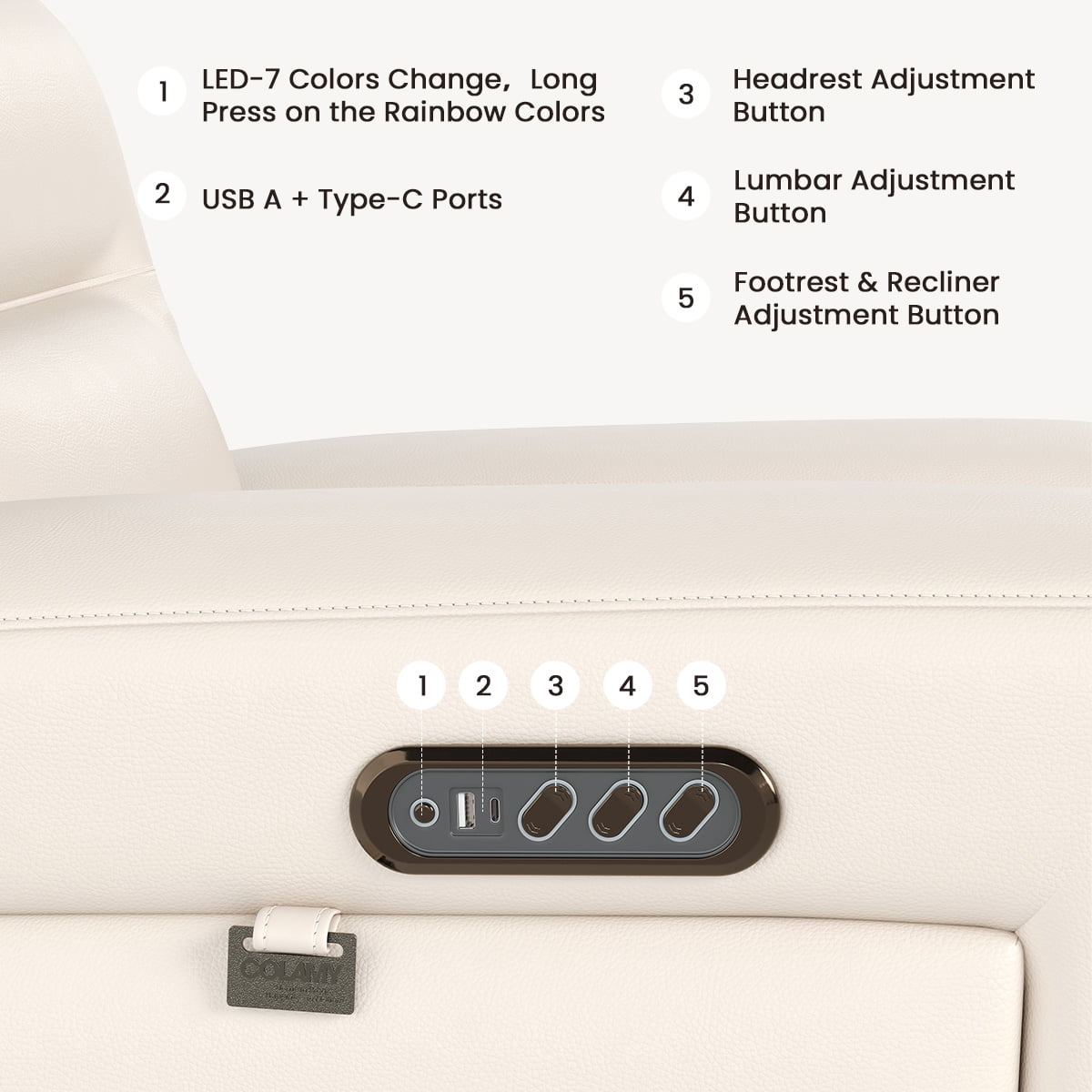 COLAMY Electric Power Recliner Chair with Triple Motor, Adjustable Power Headrest and Lumbar Support, Heavy Duty Home Theater Seating with LED, USB Type-C Ports, Storage, Beige