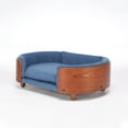 thumbnail image 2 of Pefilos 30" Pet Sofa for Indoors Dogs, Cat and Dog Bed with Solid Wood Legs and Walnut Bent Wood Back, Cashmere Cushion, Blue, 2 of 9