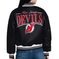 thumbnail image 2 of Women's Starter  Black New Jersey Devils Arch Stripe Satin Full-Snap Varsity Jacket, 2 of 3