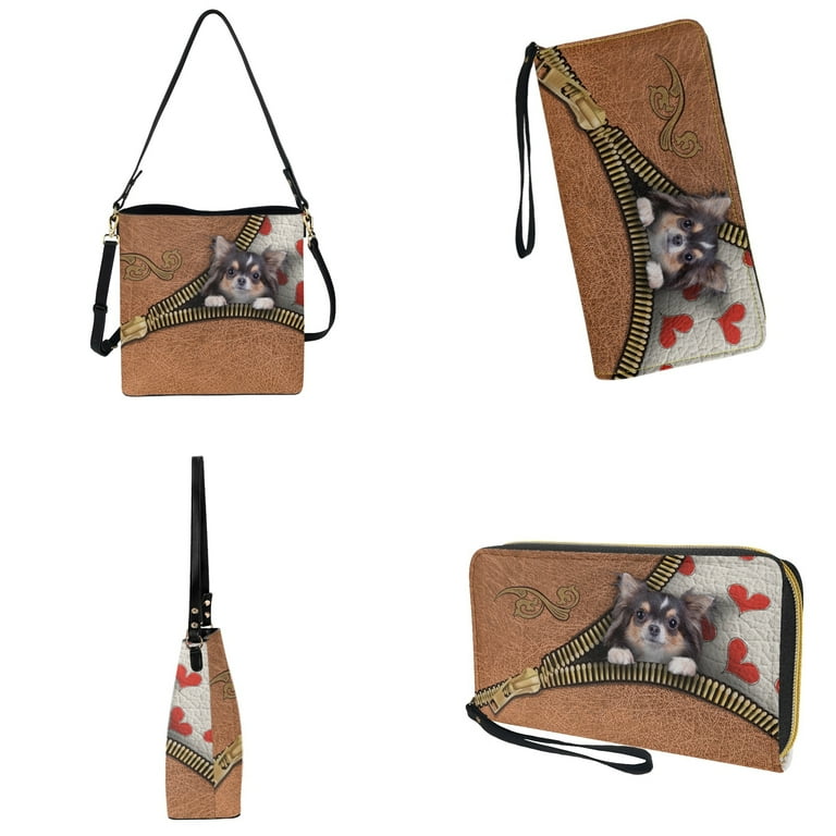 ZUXONGSY Chihuahua Dog Print Large Leather Crossbody Handbag with