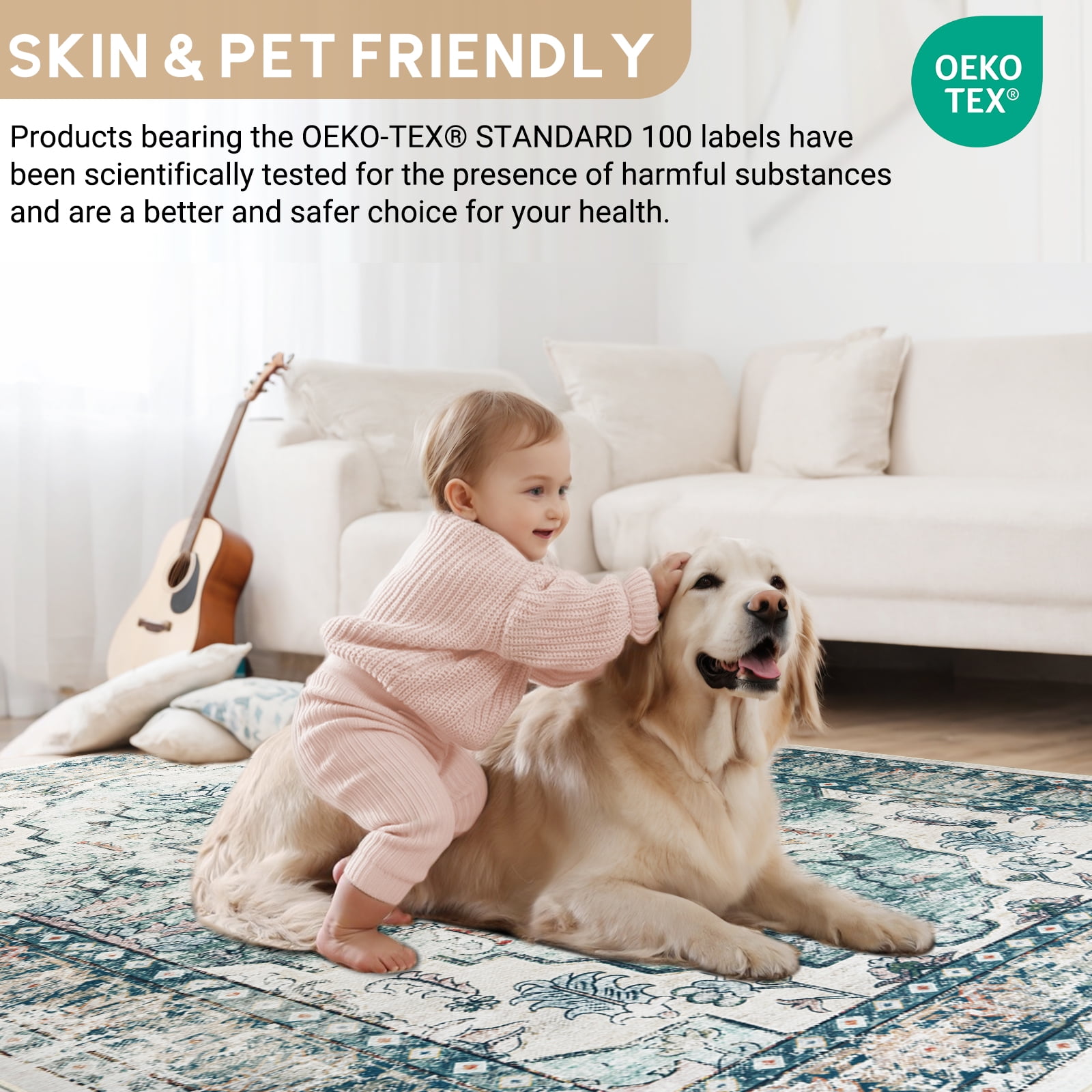 2'x8' Vintage Area Rugs,Soft Washable Distressed Thin Rugs for Kitchen Bedroom,Non-Slip Foldable Indoor Carpet,Dark Green