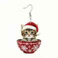 thumbnail image 2 of 1 Pair Acrylic Cute Christmas Hat Cat Earrings Dangle Drop Kitten Jewelry for Women Pets Lovers Charms Gifts, 2 of 6