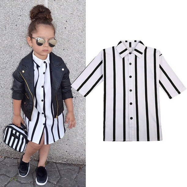 Meihuida 1 6y Fall Toddler Girls Kids Black White Stripes Dress Long