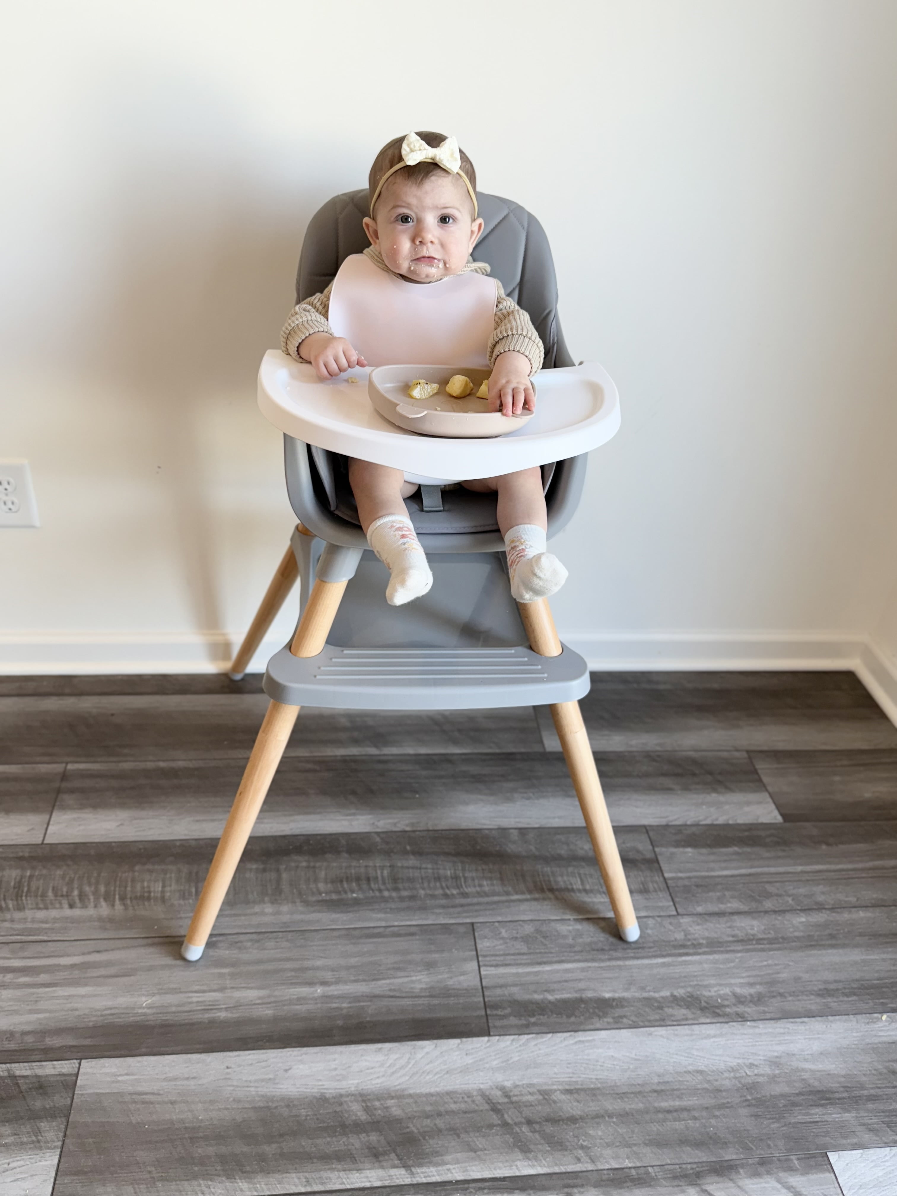 LINLUX Wood Baby High Chair, 7 in 1 Convertible Highchair, Infant Feeding Chair, Toddler Chair Gray