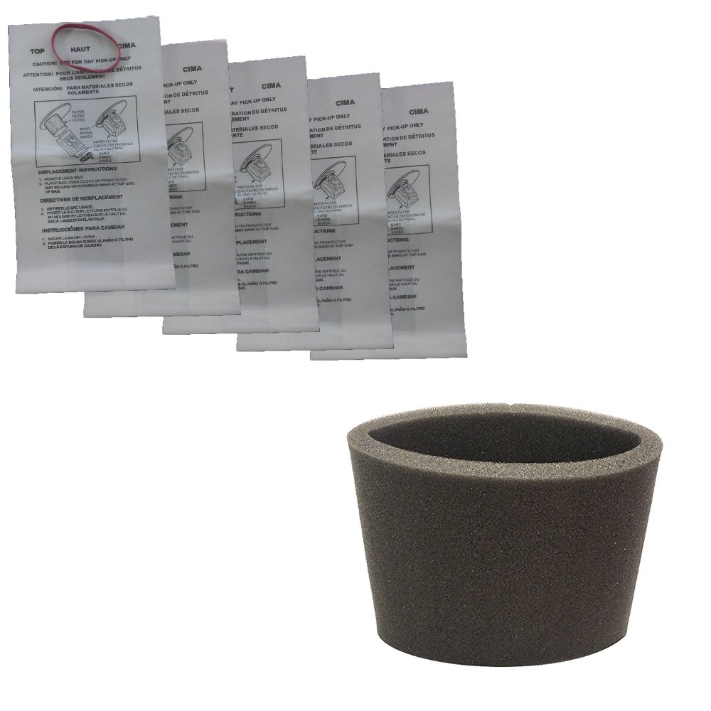Bag Bags and Foam Filter for Shop Vac Genie RIDGID 90585 Type R 90585