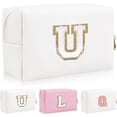 thumbnail image 1 of SURJDE Personalized Initial Letter Patch Makeup Bag, Preppy Chenille Letter Cosmetic Pouch with Zipper, Color1-White-U, 1 of 7