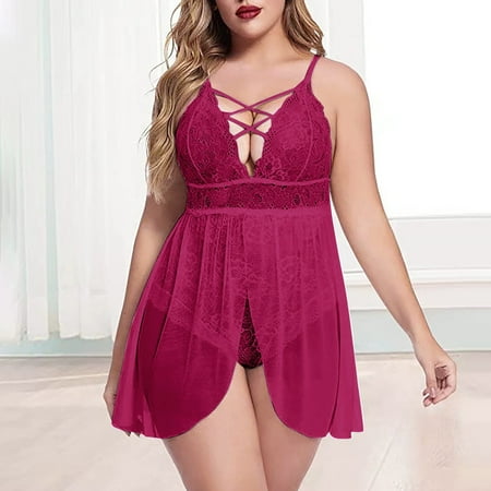 

Women Elastic Plus Size Stretchy With Two Pieces Mesh Nightgown Underwear