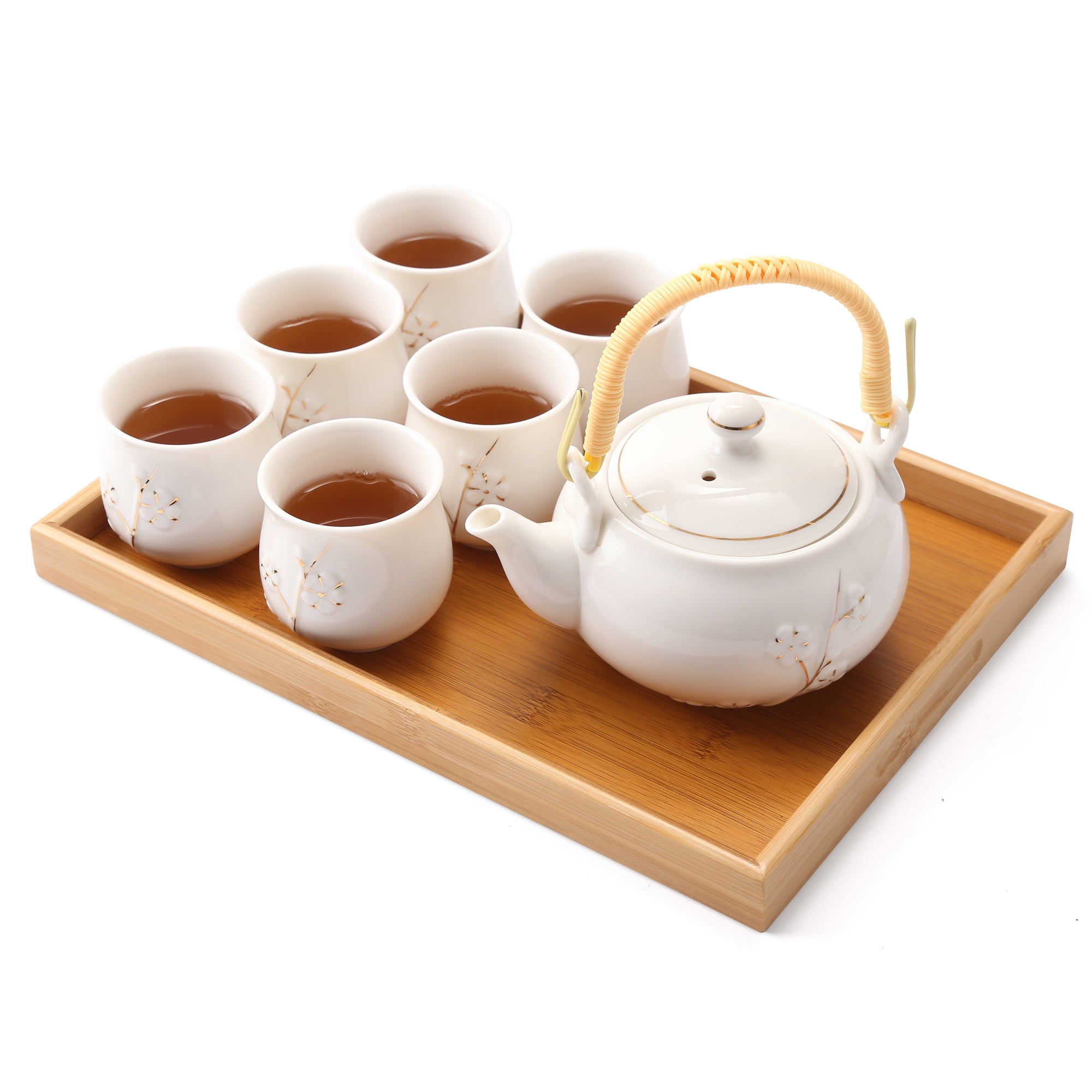 Tea Service Office Home Use Toy Tea Set For Gift ufengke Chinese Ceramic Kung Fu Tea Set With Wooden Tea Tray And Small Tea Tools White 