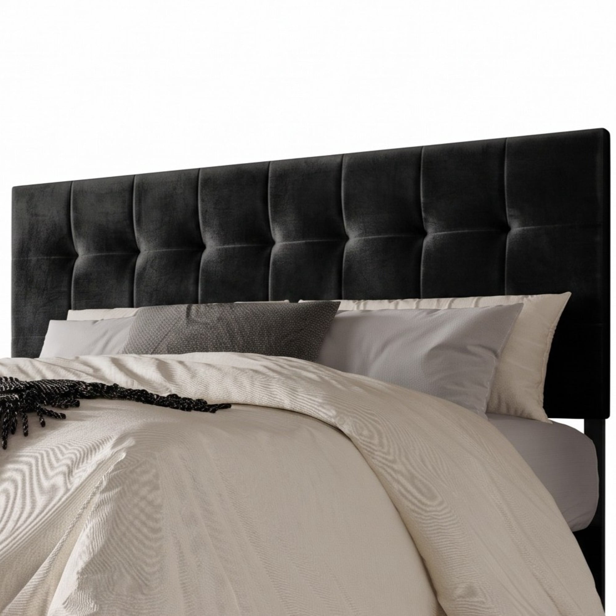 Home Design Marion Full Tufted Upholstered Platform Bed Frame with Tufted Headboard and Plush Padding, Black, Easy Assembly