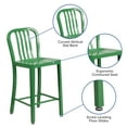 thumbnail image 5 of Flash Furniture Gael Commercial Grade 24" High Green Metal Indoor-Outdoor Counter Height Stool with Vertical Slat Back, 5 of 12
