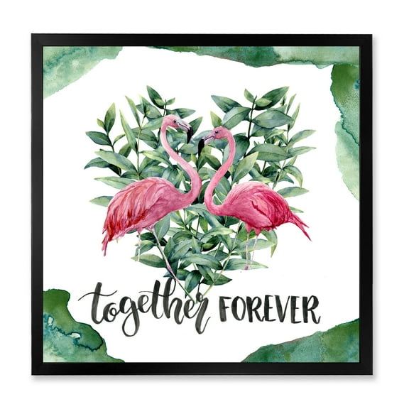 Designart 'Eucalyptus Leaves With Flamingo Floral Heart' Traditional Framed Art Print