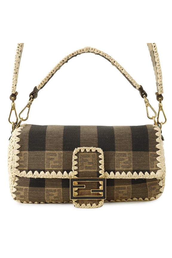Pre-Owned Fendi Mamma Bucket Raffia Canvas Handbag 8BR600 FENDI 2-way for Women
