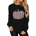 thumbnail image 1 of Chandail en Molleton Drôle Citrouille Halloween pour Femmes, Chandail Graphique Léopard, Manches Longues, Col Rond, T-Shirt, 1 of 3