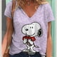 thumbnail image 5 of Camiseta de verano para mujer, bonita camiseta con estampado de Snoopy, camisetas casuales de manga corta en 3D, ropa urbana de moda con cuello en V, ropa femenina de gran tamaño, 5 of 5