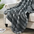 thumbnail image 3 of Home Soft Things Thick Stripe Faux Fur Throw Blanket with Micromink Back, Luxury Soft Cozy Plush Fluffy Fuzzy Reversible Thick Warm Throw Blanket, 50x60 inches, Black, 3 of 9