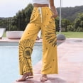 thumbnail image 6 of Wutalume Women's Retro Floral Print Wide Leg Pants, Casual Drawstring Beach Trousers with Pockets, Loose Flowy Spring Bottoms for Travel,Yellow XL, 6 of 6