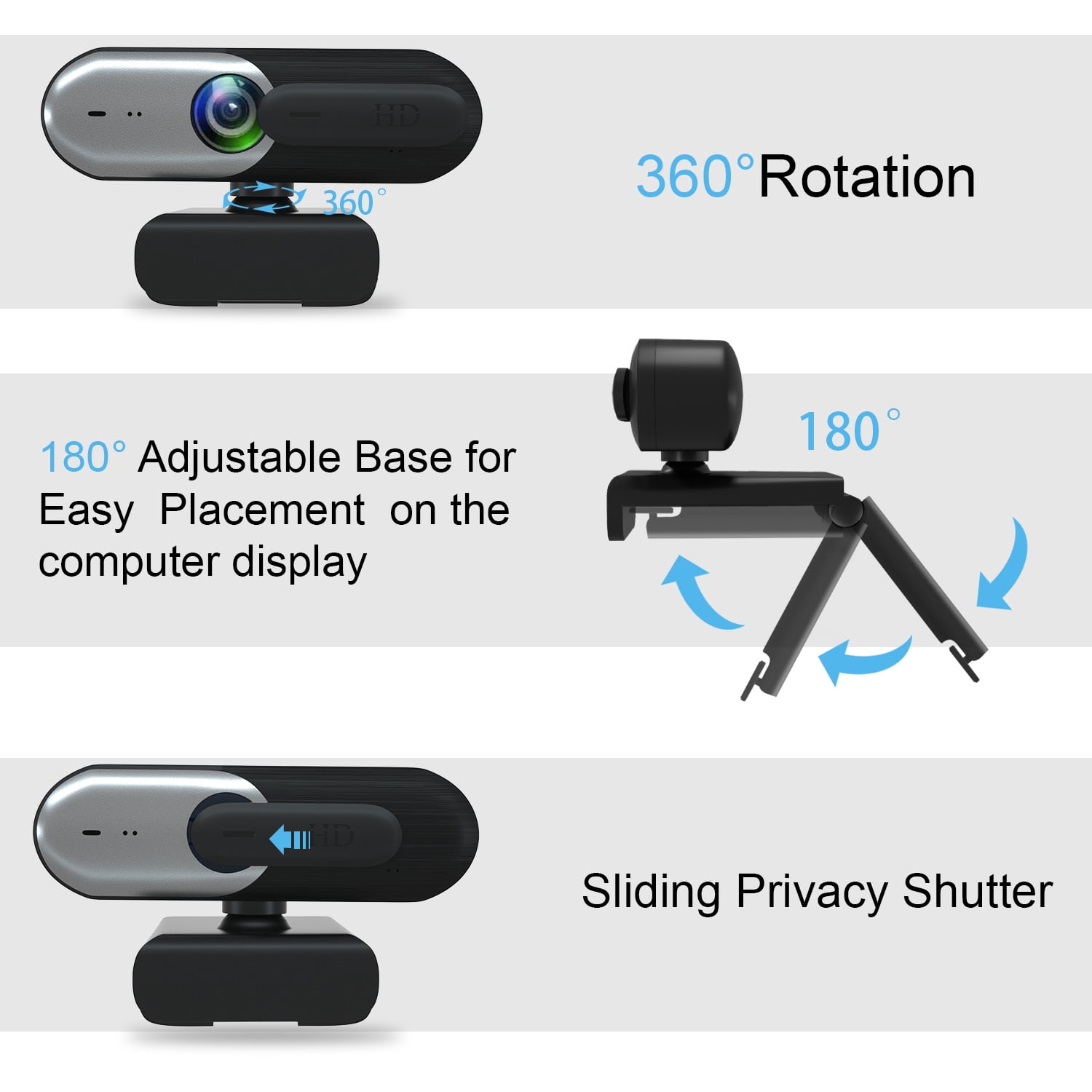 Anivia AutoFocus Full HD Webcam 1080P with Privacy Shutter - with Dual Digital Microphone - CA602 Black Grey USB Computer Camera for PC Laptop Desktop Mac Video Calling-Silver Gray（Ship from USA）