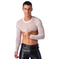 thumbnail image 4 of Top corto de malla transparente para hombre, cuello simulado, ropa de playa, espectáculo, disfraz rave, camiseta de manga larga para culturismo, 4 of 5