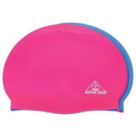 Jazz Silicone Swim Cap Half Pink/Half Blue, Soft and silky is easy to put on and take off. Designed for snug By Water (Best Way To Put On A Swim Cap)