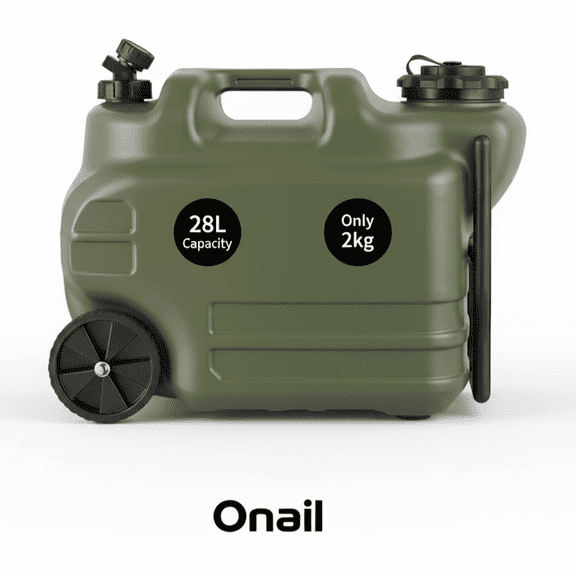 Onail 28 Liters Water Buckets with Spigot and Wheels – Portable Drinking Water Container with Foldable Handle for Camping, Emergency, RV, Outdoor Use – Army Green