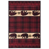 United Weavers Cottage Area Rug 2055 40834 Bear Stone Burgundy Plaid Lined 5' 3" x 7' 6" Rectangle