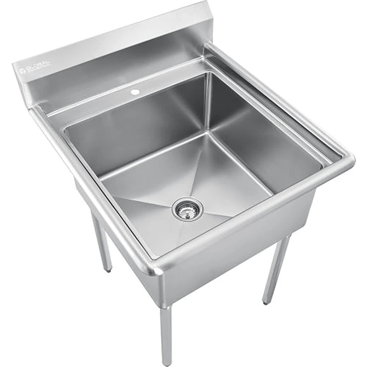 Stainless Steel Utility Sink W/10" Backsplash, 24"x24"x12" Deep Basin, 29.5"x32"x42" Overall