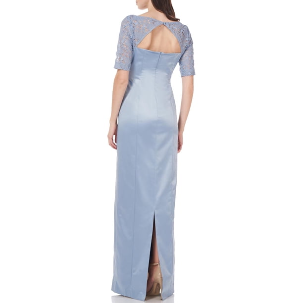 light blue lace off the shoulder dress Blue Off Shoulders Lace Puffy Prom Dress main image 1