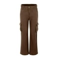 thumbnail image 4 of OSOLU Solid Color Women Cozy Mid-Waist Cargo Jeans Stretch Wide Leg Denim Pants With Pockets Trousers Daily Relaxed Fit Breathable Bottoms, 4 of 5