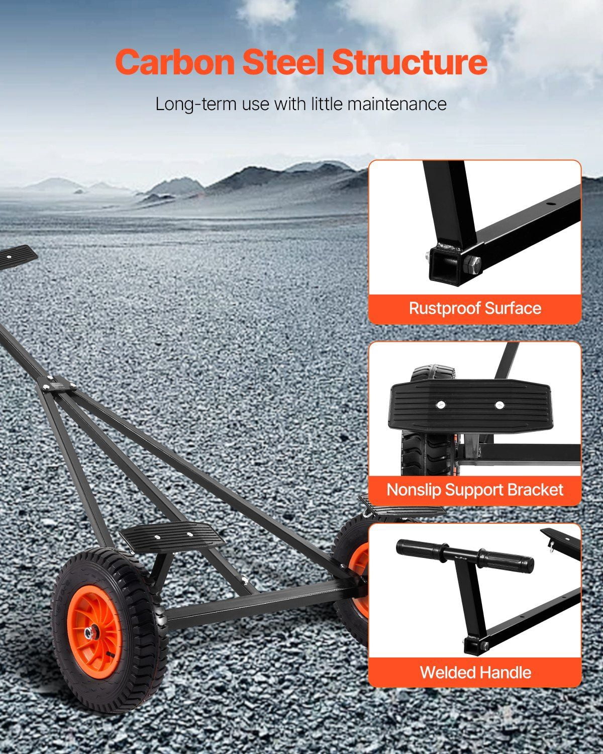 Boat Trailer Dolly 420lbs Capacity Adjustable Length Carbon Steel Mover with 15.7 Inch Pneumatic Tires and Nonslip Bracket for Kayak Motorboat Fishing Boat