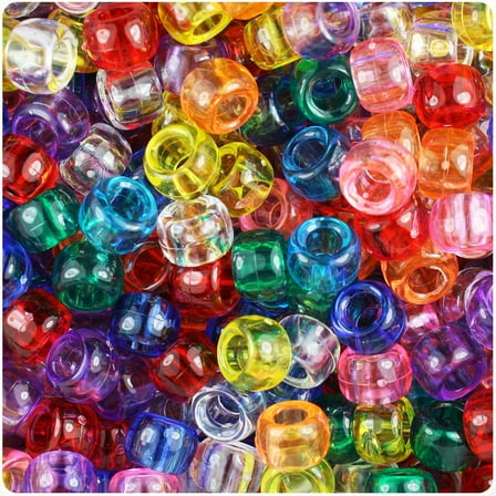 BeadTin Transparent Multi 9mm Barrel Pony Beads (500pc)
