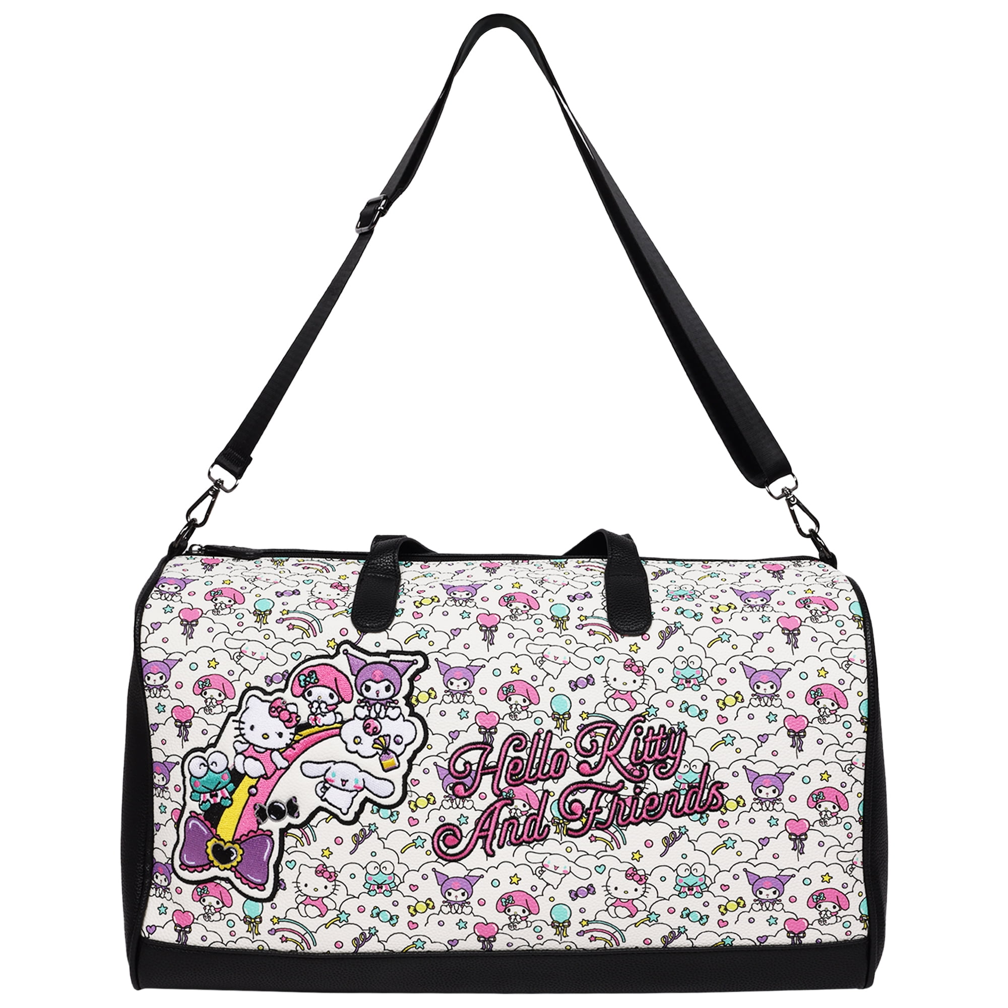 Sanrio Hello Kitty Weekender Duffel Bag, Cute Travel Tote for Women, Black