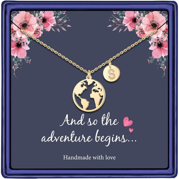 Graduation Gifts for Her Women - 14K Gold Plated Earth World Map Necklace Graduation Gift College High School Graduation Gifts for Her Disc Letter Graduation Necklace Jewelry for Women