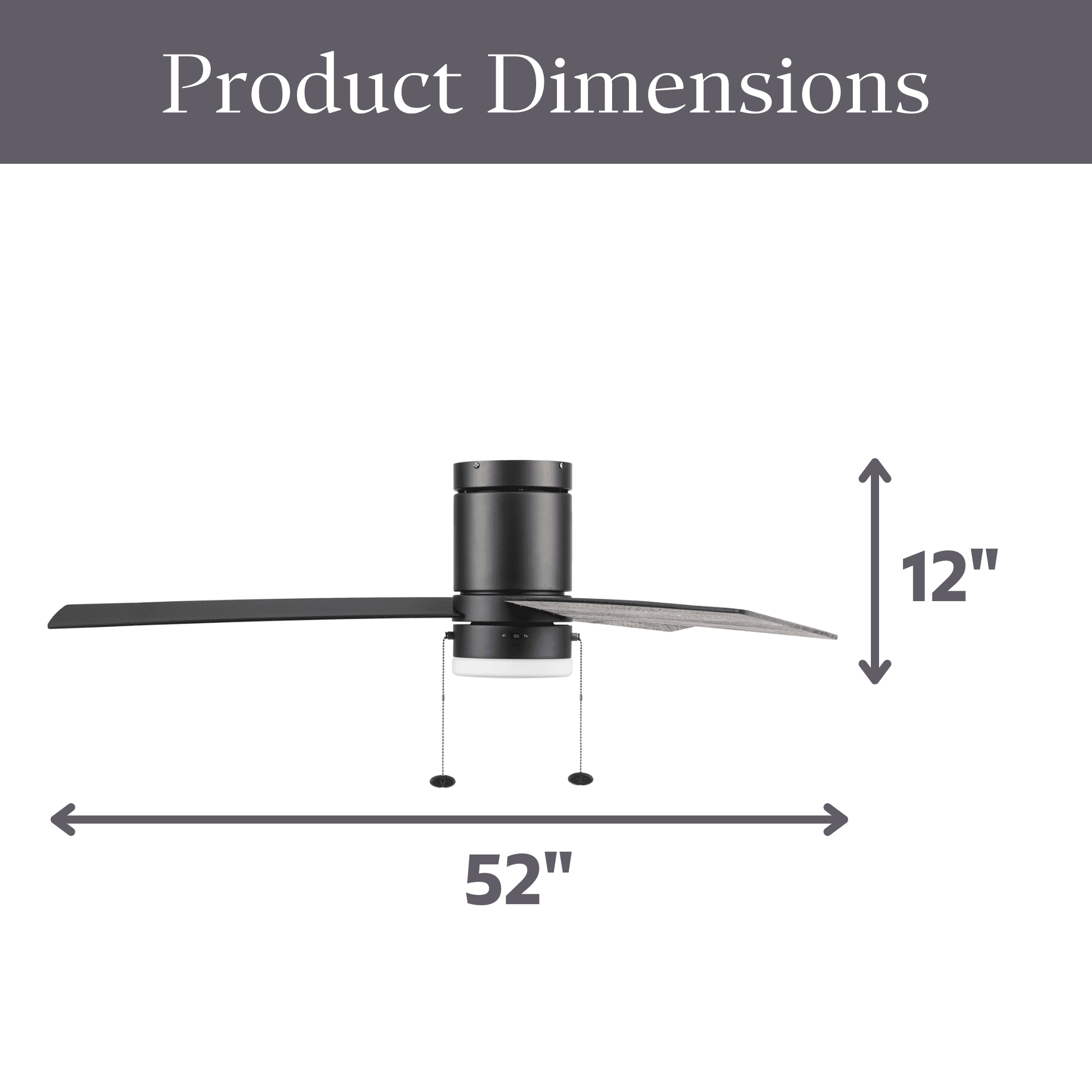 Better Homes & Gardens 52" Black Modern Indoor Flushmount Ceiling Fan with Color Changing Light, Pull Chain Control & Reverse Airflow
