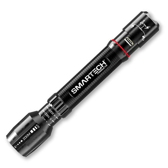 Smartech HGR Rechargeable 1500 Lumen LED Tactical Flashlights with 5200mAh USB Power Bank/Portable Charger, Super Bright 5 Modes (Strobe, SOS) for Emergency, Zoomable, Waterproof, Lightweight Handheld
