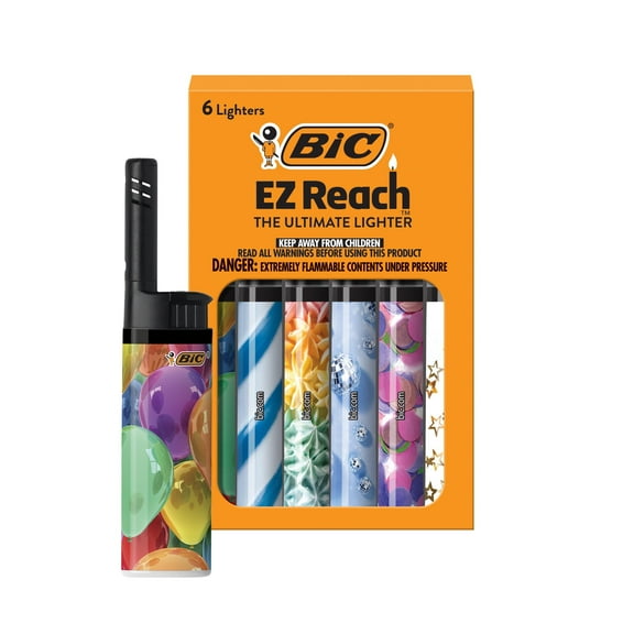 BIC EZ Reach Lighter, Celebrations Series, 6 Pack (Assortment of Colors May Vary)