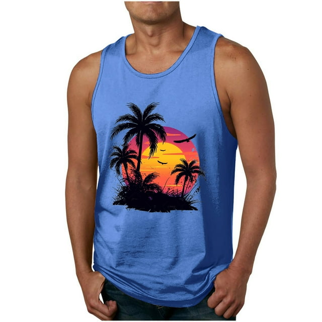 Camisetas de Tanque de los Hombres Tanque de los Hombres Incolor Gradiente de Impresión Cuello Redondo Correa Delgada Fuga Atrás Regular Casual Deportes Blusas de Tanque