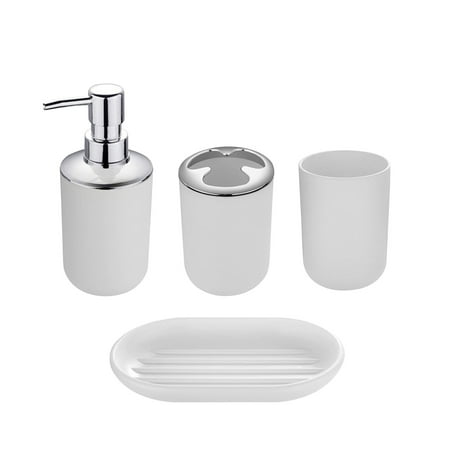 Bouanq 4 Piece Bath Countertop Accessory Set Soap Dispenser Pump Toothbrush Holder Tumbler Wastebasket Trash Can