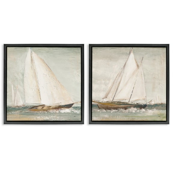 Stupell Industries Tall Ships at Sea Nautical & Beach Painting Black Floater Framed Canvas Art Print Wall Art, 18 x 18, Set of 2