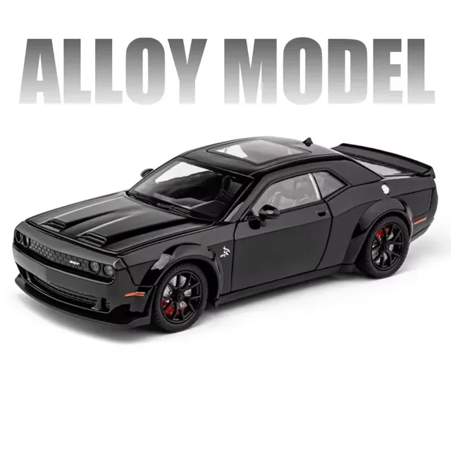 1:24 Dodge Challenger SRT Hellcat Alloy Modified Racing Car Model Diecasts Metal Sports Car Model Sound and Light Kids Toys Gift Black-boxed